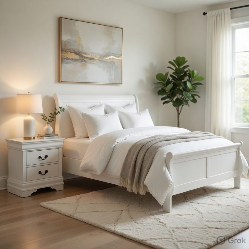 Full Size Bedroom Set, White Finish, 2-Piece Set with Bed and Nightstand image number 8