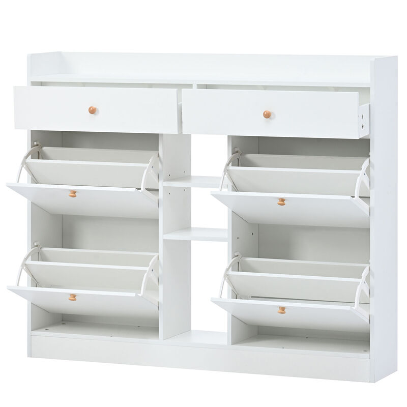 Merax Modern Shoe Cabinet with 4 Flip Drawers,Multifunctional 2-Tier Shoe Storage Organizer with Drawers