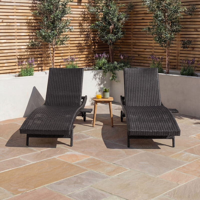 Whisen Patio Lounge Chairs with Rolling Wheels, Pull-out Side Table, Adjustable Backrest image number 3