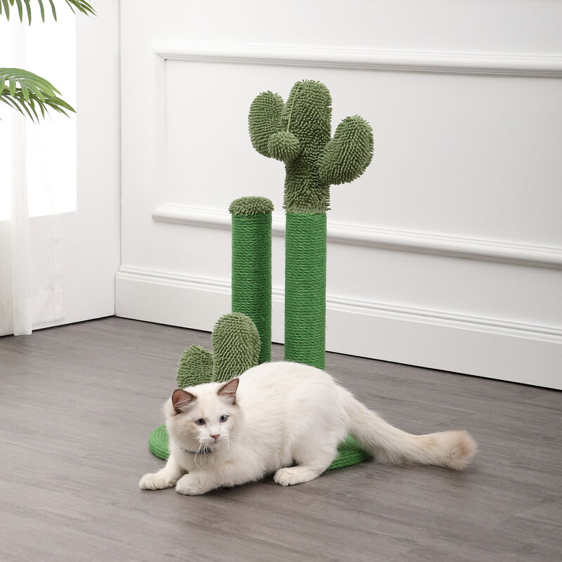 Marfa 25.25" Modern Jute Triple-Cactus Cat Scratching Post with Fuzzy Toy, Green