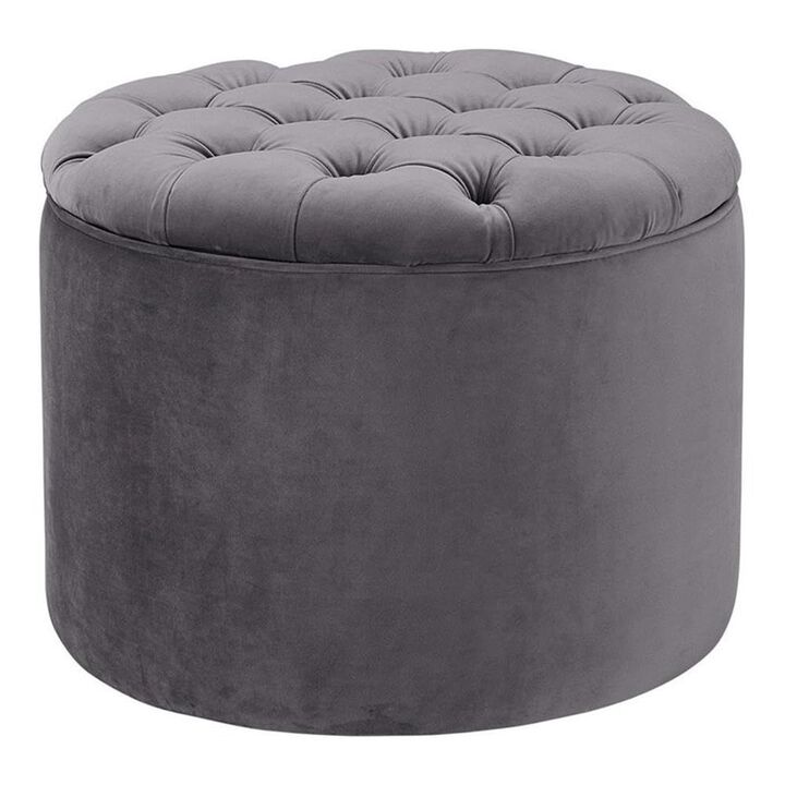 Tov Furniture Queen Grey Velvet Storage Ottoman