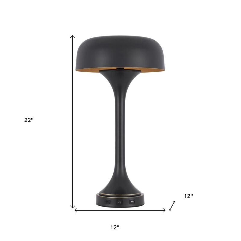 Hivvago 22" Black Metal Two Light Novelty USB Table Lamp With Black Dome Shade