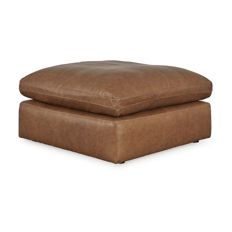 Accent Ottoman, 42 Inch Square, Caramel Brown Faux Leather, Non Skid