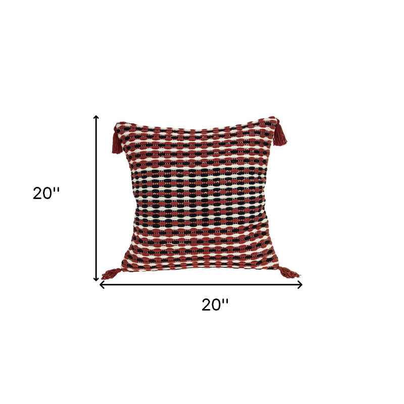 HomeRoots 20" Red and Black Cotton Throw Pillow with Tassels image number 5