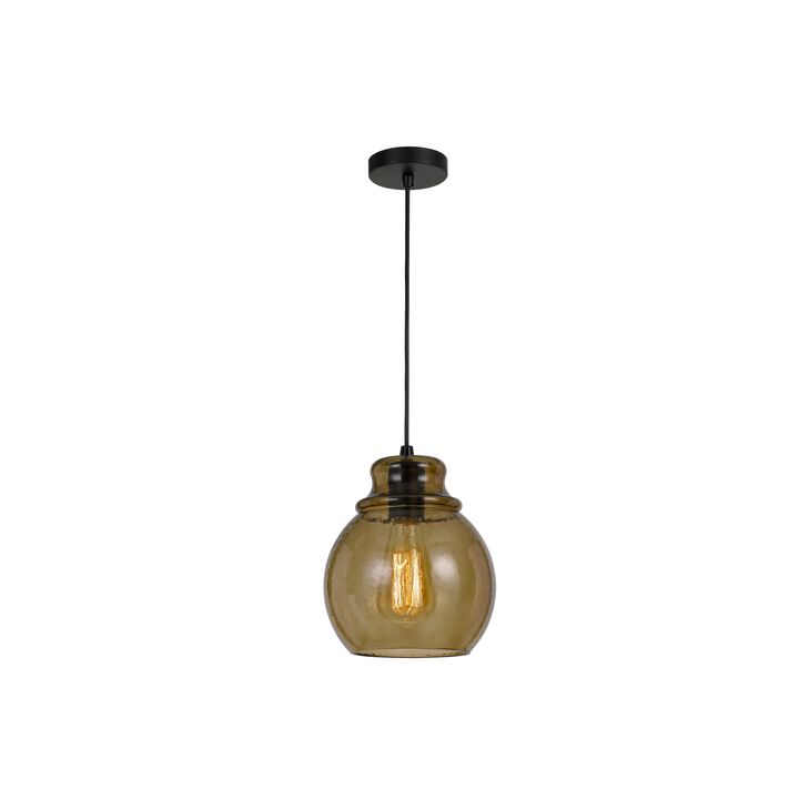Round Glass Shade Pendant Lighting with Canopy and Hardwired Switch, Brown - Benzara