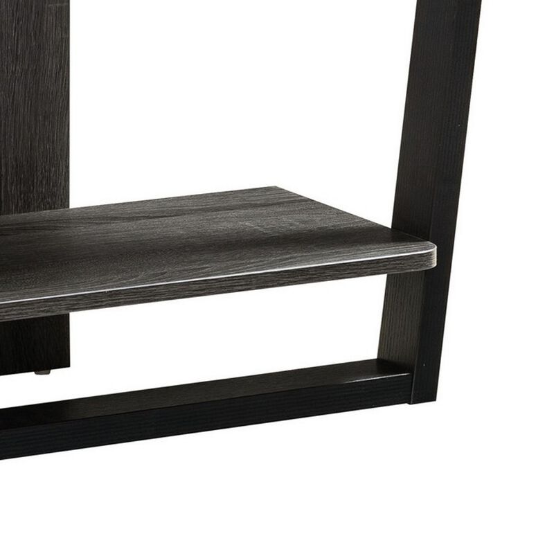 Hedy 34 Inch Modern Console Table, 3 Shelf, Slanted Legs, Two Toned, Black-Benzara