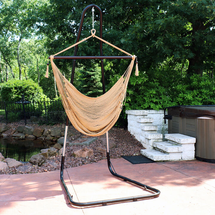 Sunnydaze Extra Large Hammock Chair with Adjustable Steel Stand - Tan
