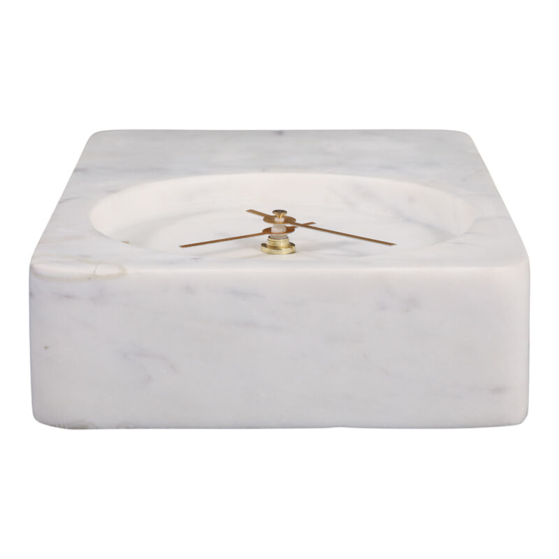 9" Marble Clock with Brass in White image number 3