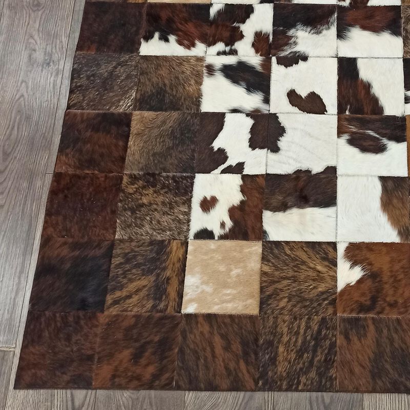 Tricolor Cowhide Patchwork Rug image number 2