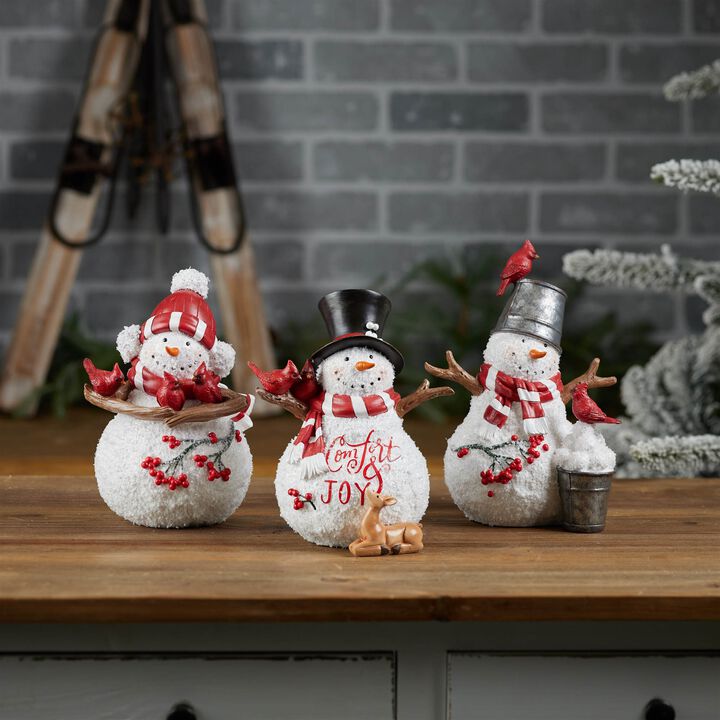 Cardinal Snowman Figurines, Set of 2 for Christmas Mantel or Shelf Styling