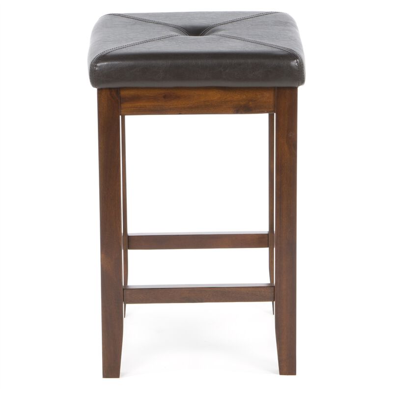 Hivvago Set of 2 - Vintage Mahogany Bar Stools with Faux Leather Cushion Seat