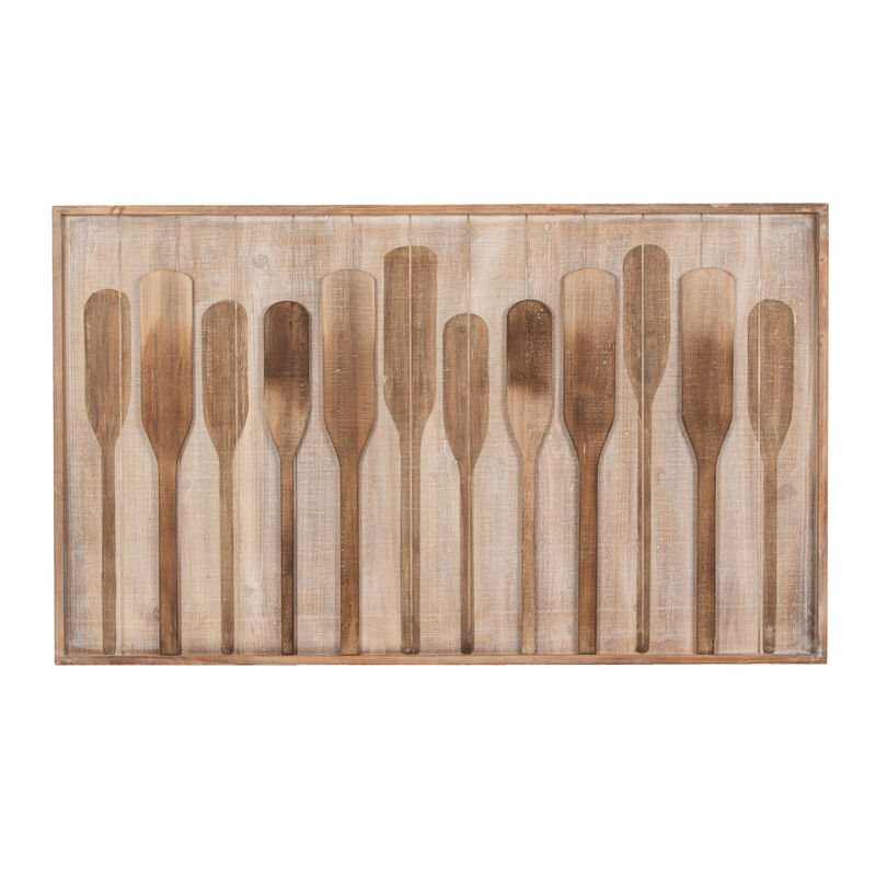 Wide Wood Framed Wall D&eacute;cor with Raised Metal Paddles, Brown Finish image number 2