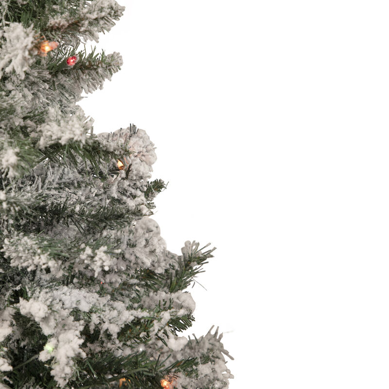 3' Pre-Lit Medium Heavily Flocked Artificial Christmas Tree - Multi-Color Lights