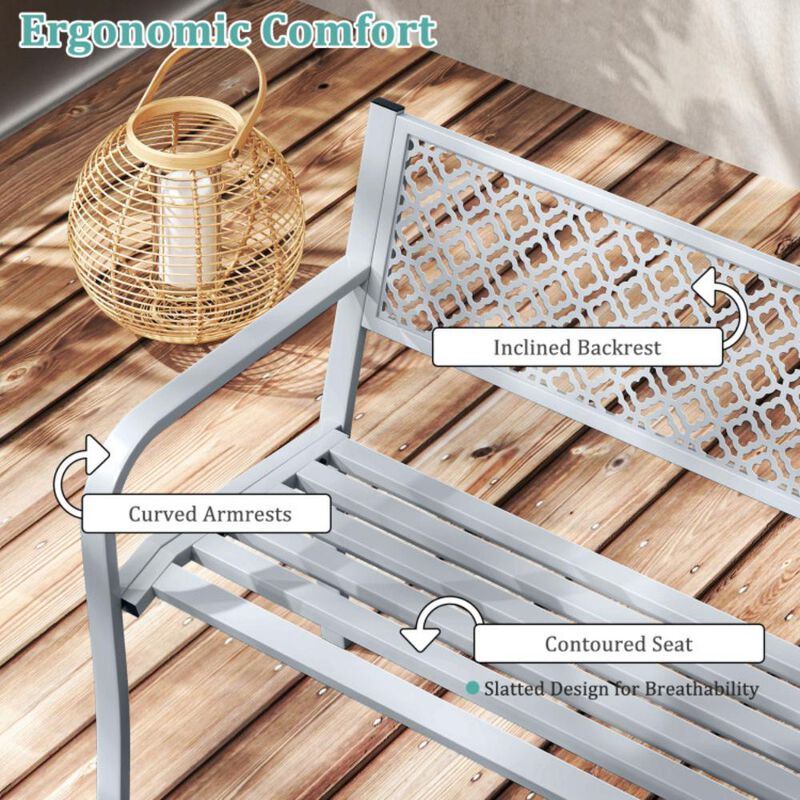 Hivvago Outdoor Garden Bench with Geometric Lattice Backrest and Slatted Seat