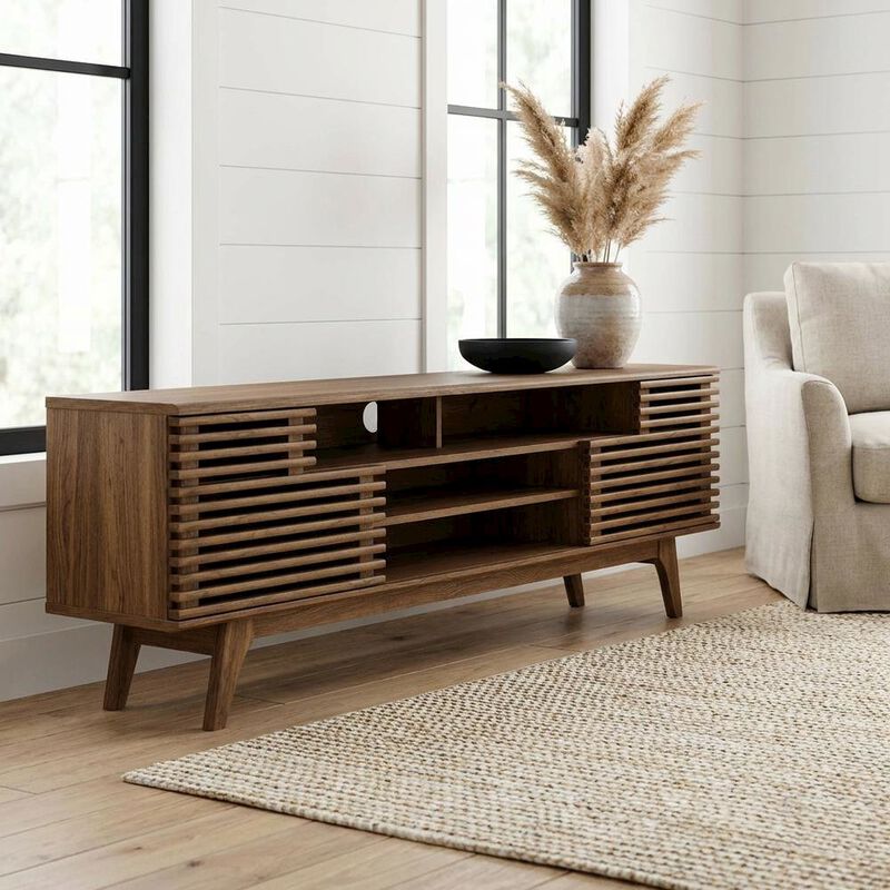 Brown Wood TV Console with Spacious Surface and Modern Design image number 3