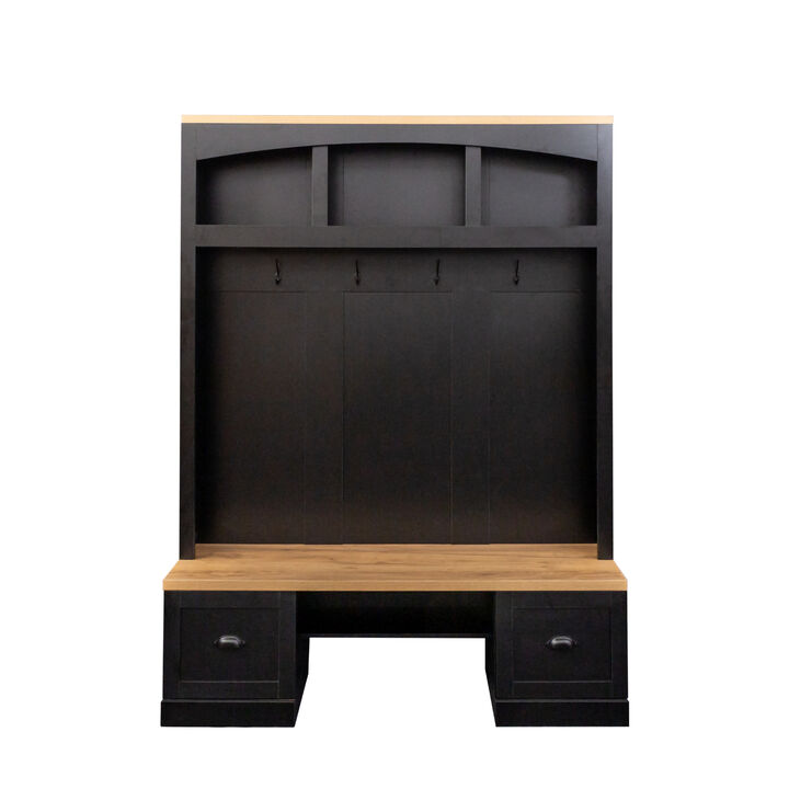 Merax Farmhouse 4-in-1 Hall Tree with Wood Grain Bench