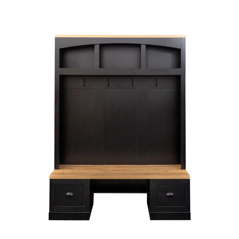 Merax Farmhouse 4-in-1 Hall Tree with Wood Grain Bench