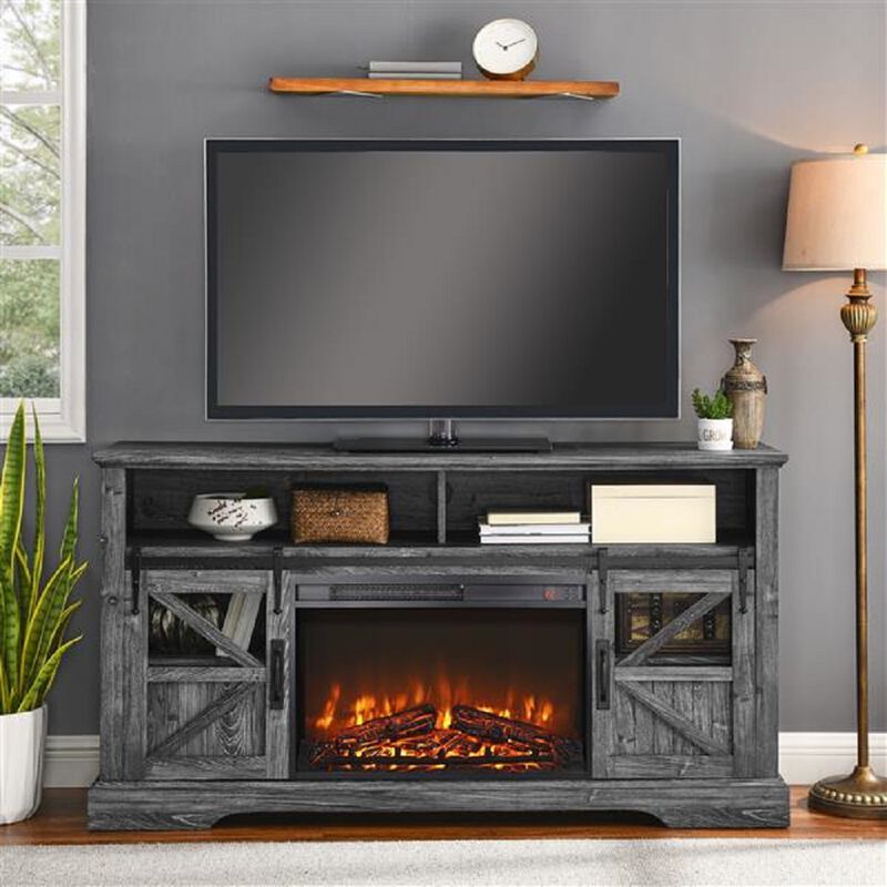 Wall-Mounted Electric Fireplace with Realistic Logs Remote and Timer