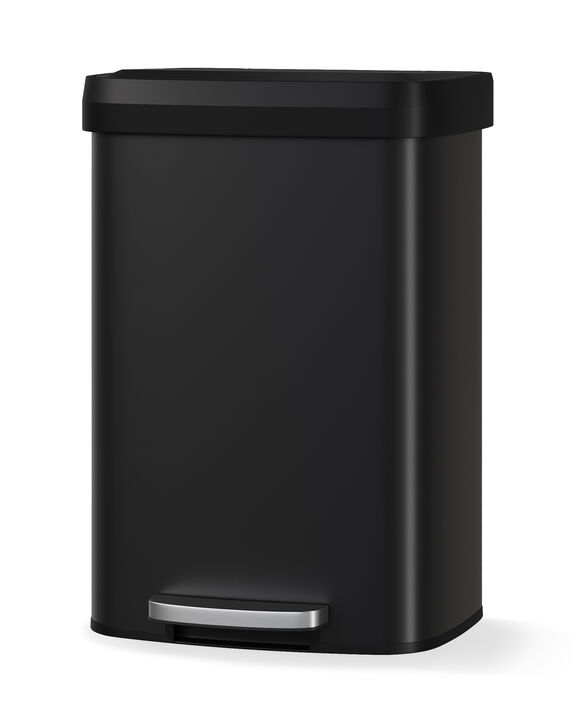 Rustproof Large Metal Step Kitchen Trash Can, Soft Close Lid with Liner Rim & Rear Handle, Hands-Free Quiet Durable Waste Bin
