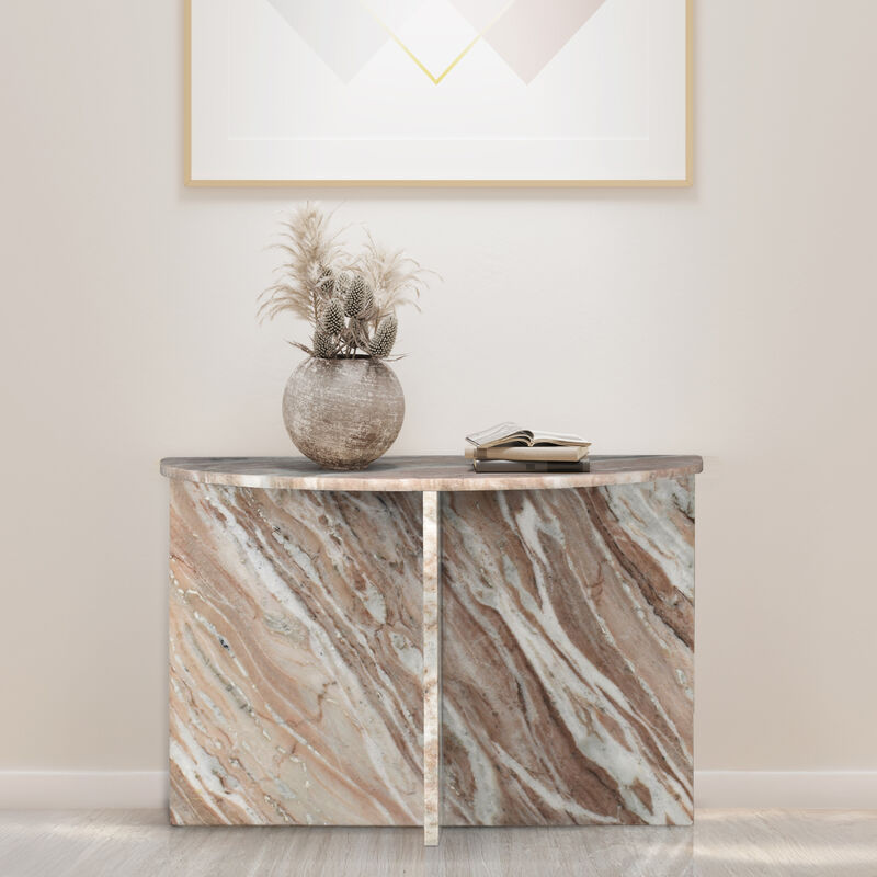 Patrice 24" Art Deco Minimalist Natural Marble Handmade Demilune Side Table
