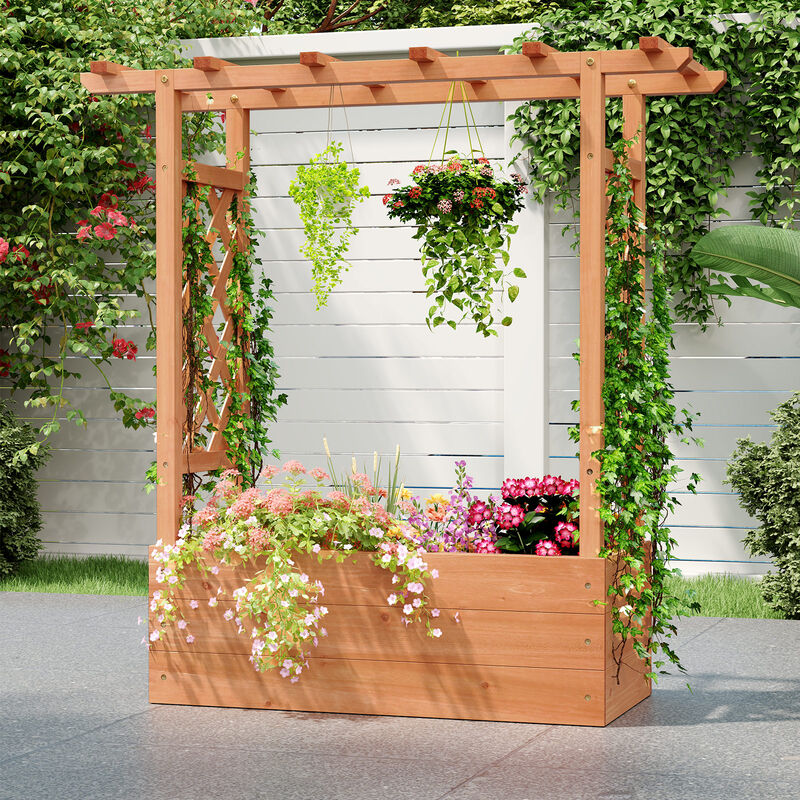 Raised Garden Bed Elevated Planter Box with Trellis and Hanging Roof
