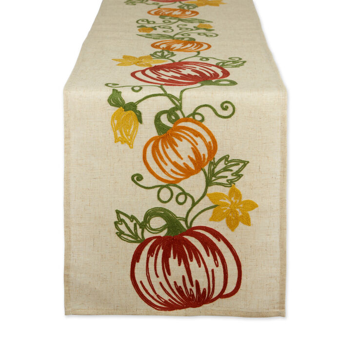70" Beige and Green Pumpkin Vine Embroidered Table Runner