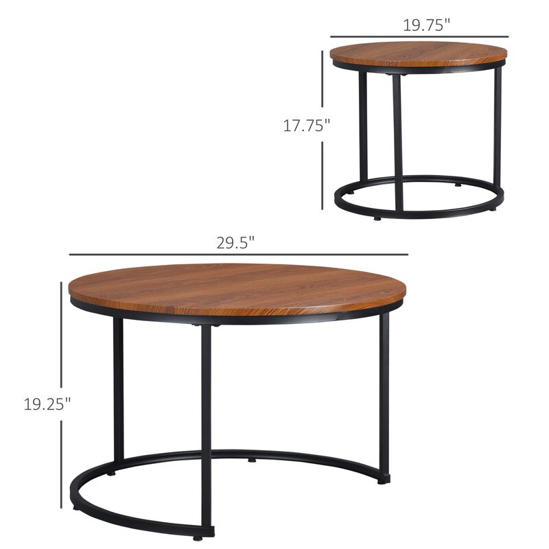 Dark Walnut Nesting Set: Round Coffee Tables with Metal Frame