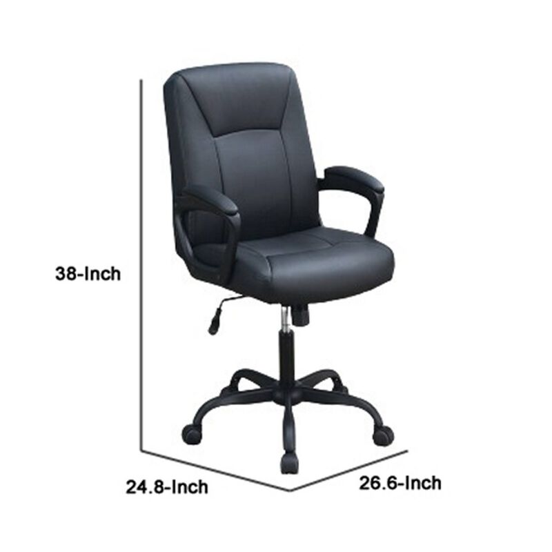 Office Chair with Curved Arms and Leatherette Upholstery, Black-Benzara