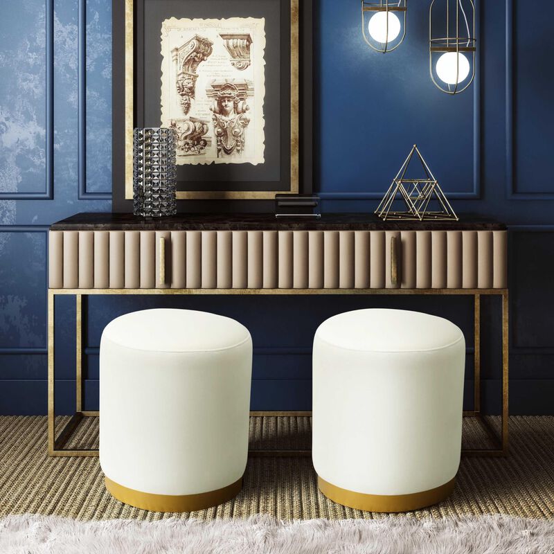 Tov Furniture Opal Velvet Ottoman (Cream) image number 1