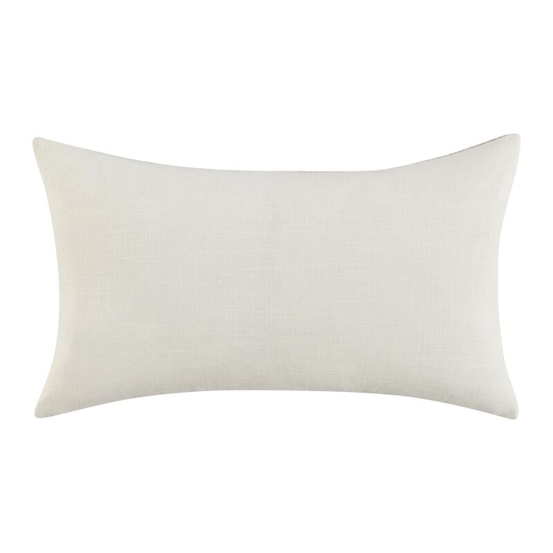 Lumbar Throw Pillow, 14x26 Inch Horizontal Stripes, White, Brown Linen - Benzara