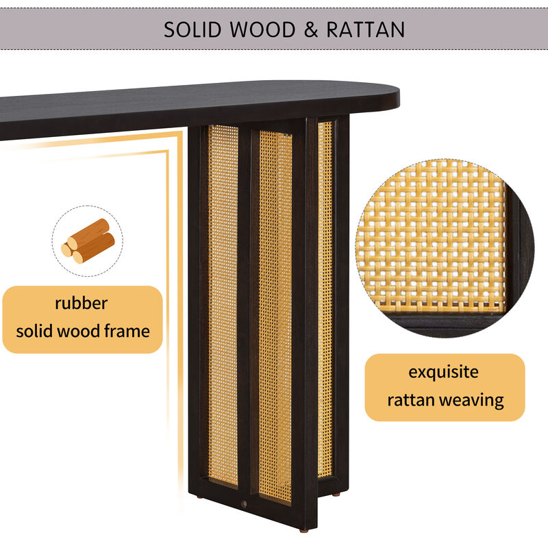 Clihome Farmhouse Rattan Console Table Entryway Table, Narrow Console Table with Storage, Hallway Table for Living Room