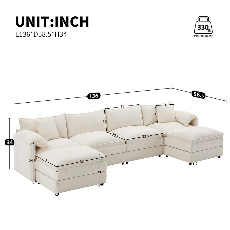 Fincep U-Shaped Modular Cloud Sectional Sofa image number 9