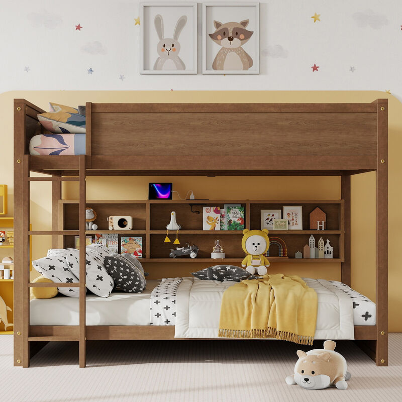 Whisen Queen Over Queen Bunk Bed with Built-in Storage Cabinets image number 6