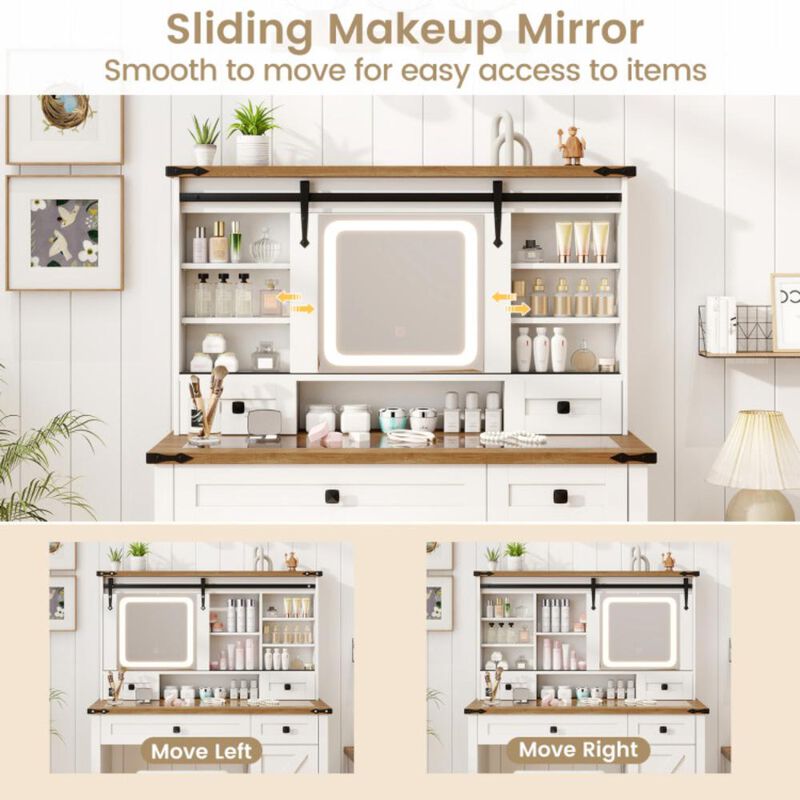 Hivvago Makeup Vanity Desk with Mirror and 3-Color Dimmable LED Lights-White