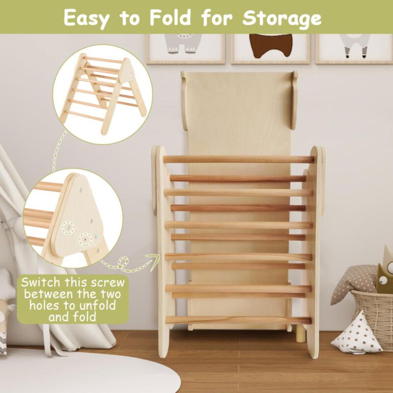 Hivvago 5-in-1 Wooden Kids Climber Toys with Triangle Arch Ramp