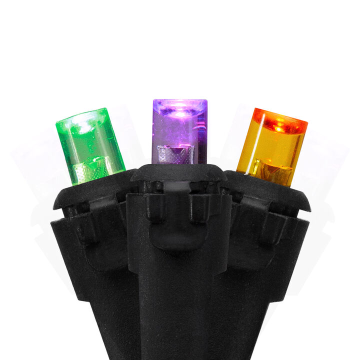 50 Count Purple  Green and Orange LED Christmas Lights  16 ft Black Wire