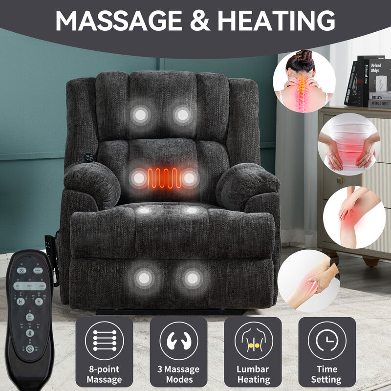 Dual Motor Heat Massage Recliners Infinite Position Up to 350 LBS Electric Power Lift Recliners