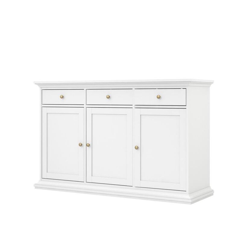 FurniFact White Buffet Cabinet - Modern Living Room Cabinet with Storage and Drawers
