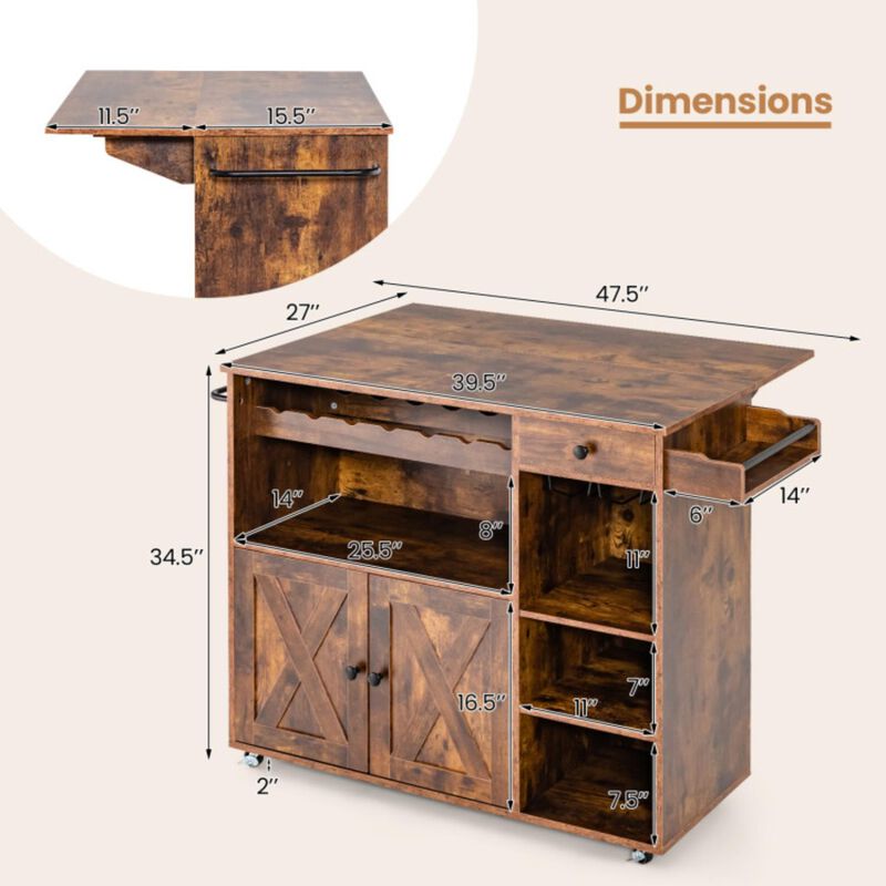 Hivvago Rolling Kitchen Island Cart with Drop Leaf and Wine Rack