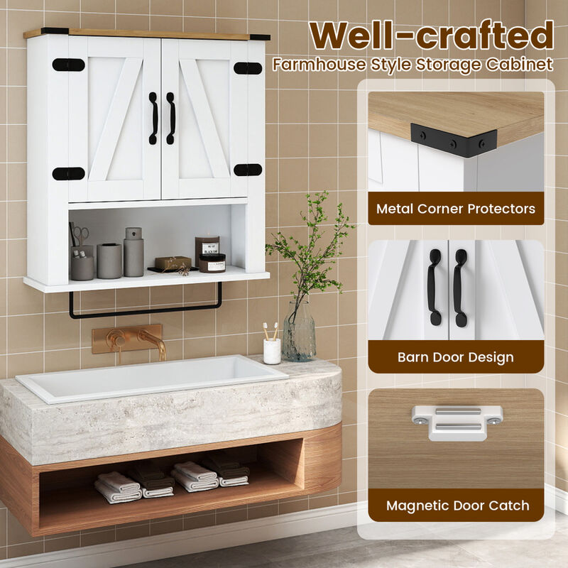 Farmhouse Bathroom Wall Cabinet with Towel Bar Storage image number 5