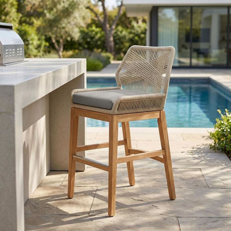 Teak, Rope Outdoor Counter Stool, Weather-Resistant Material, Patio Use image number 4