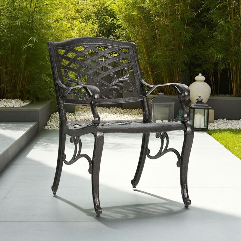 Toni Outdoor Armchair Set of 2, Cabriole, Scrolled Lattice Bronze Aluminium - Benzara