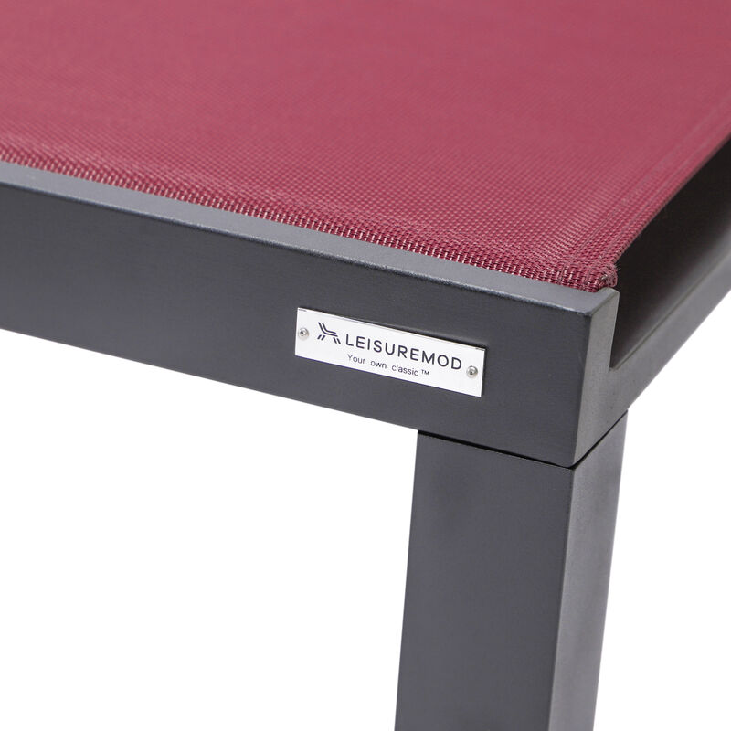 LeisureMod Marlin Modern Aluminum Outdoor Patio Chaise Lounge Chair in Black Frame Set of 2 with Square Fire Pit Side Table