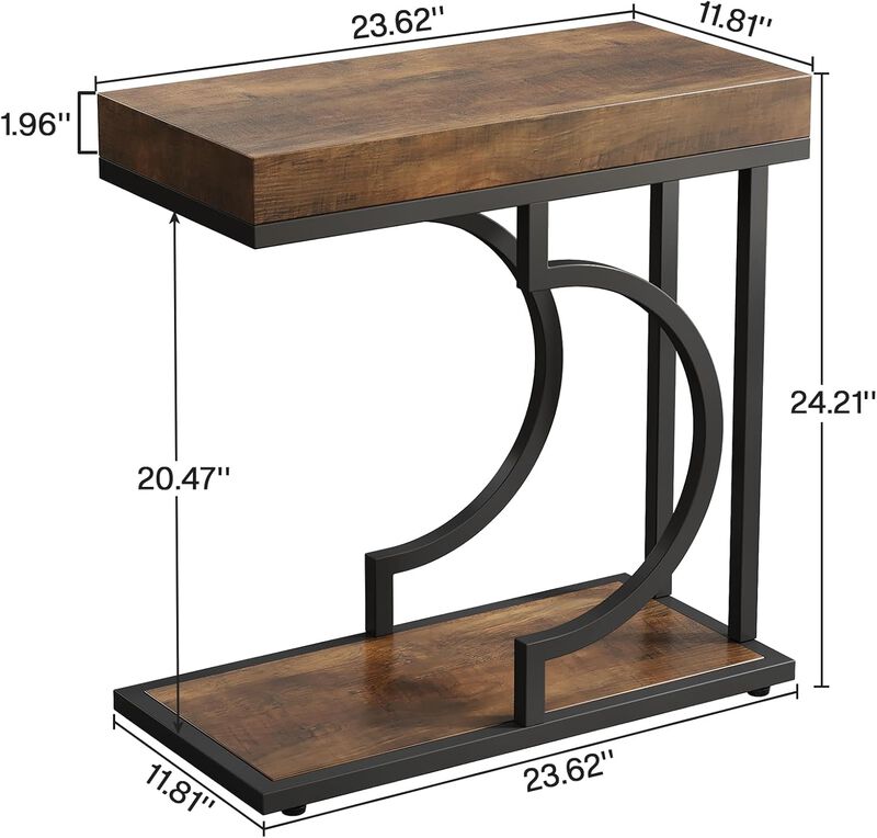Tribesigns Narrow C Table, Modern End Table and Bedside Table with Metal Frame, Faux Marble Side Table for Living Room and Bedroom, Small Sofa Table, Brown and Black, Holds 22 lb image number 4