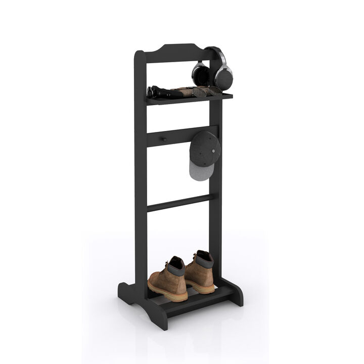 Accent Portable Garment Rack, Clothes Valet Stand with Storage Organizer, Black Finish