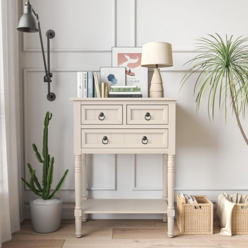 Hivvago Narrow Entryway Console Table with 3 Storage Drawers and Open Bottom Shelf