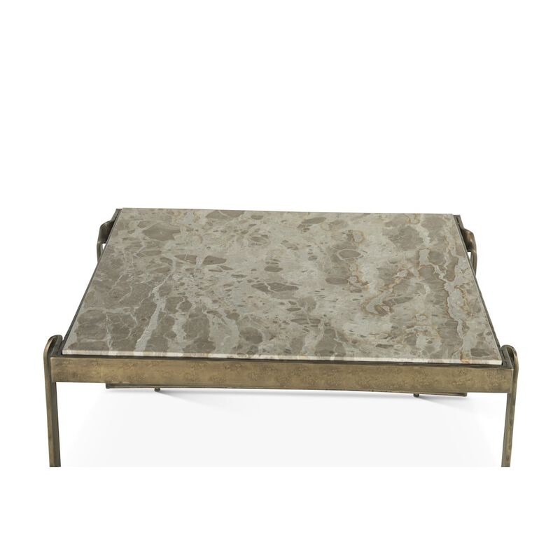 World Interiors Rhodes 32" Coffee Table with Marble and Antique Brass image number 3
