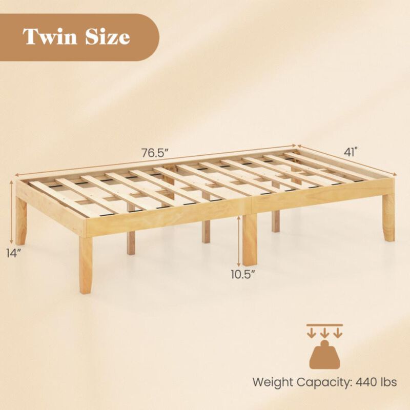 Hivvago 14 Inch Twin Wood Platform Bed Frame with Wooden Slats Support