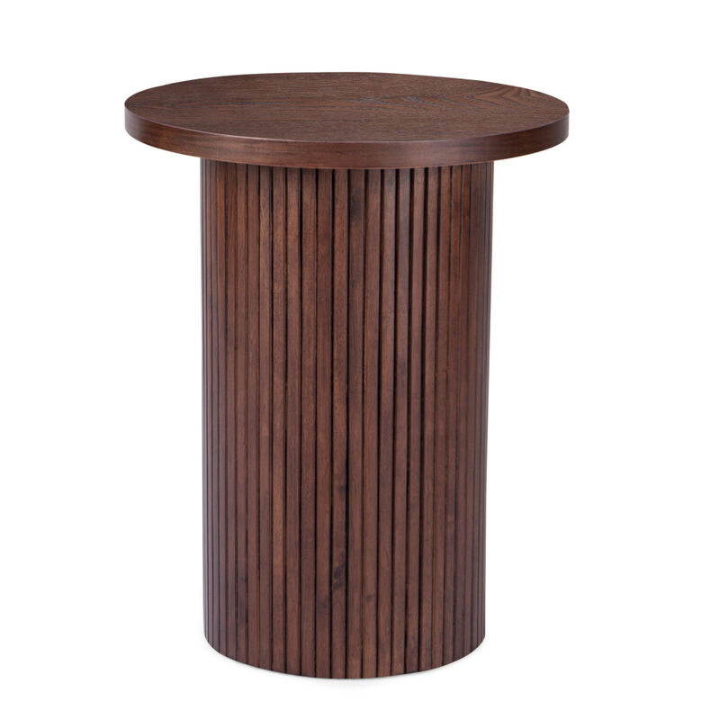 HomeRoots 22" Brown Wood Round Pedestal End Table image number 0