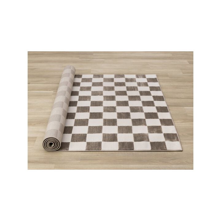 Novelle Home Logan Soft Brown Cream Checkered Rug, 5'3 x 7'7